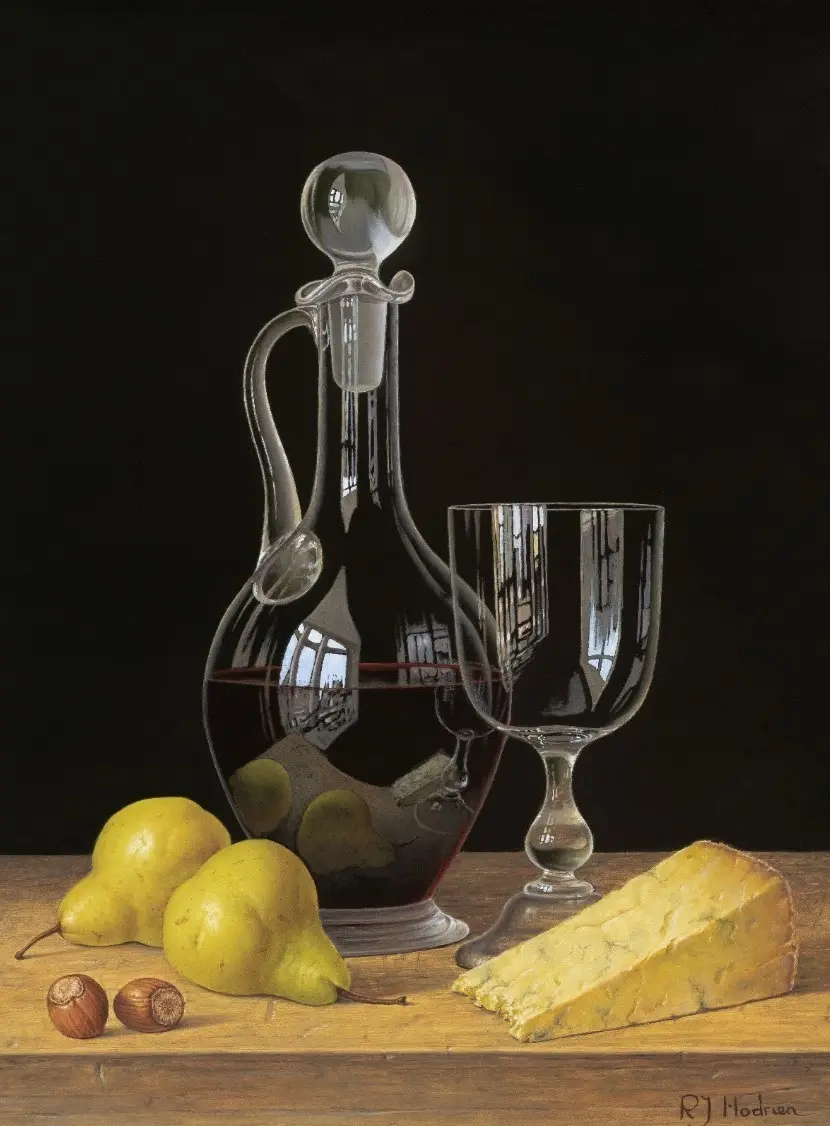 Roy Hodrien - decanter of red wine with pears