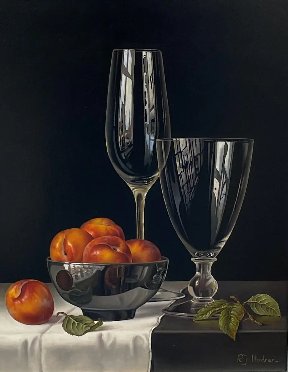 Roy Hodrien - plums in a black bowl