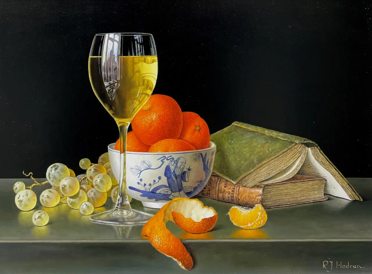 Roy Hodrien - mandarins with books
