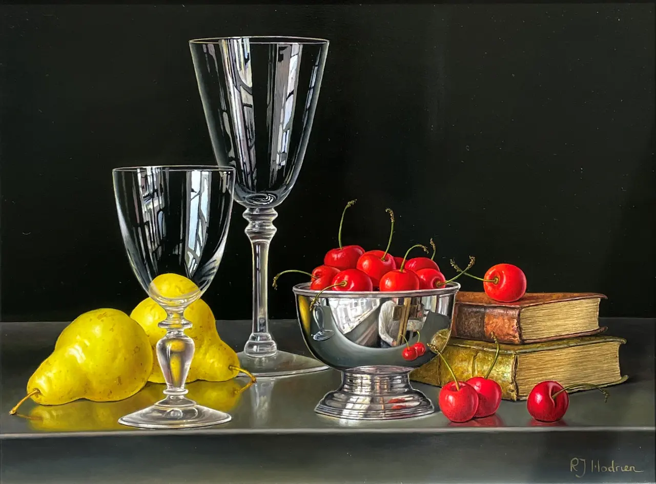 Roy Hodrien - two glasses with pears and cherries