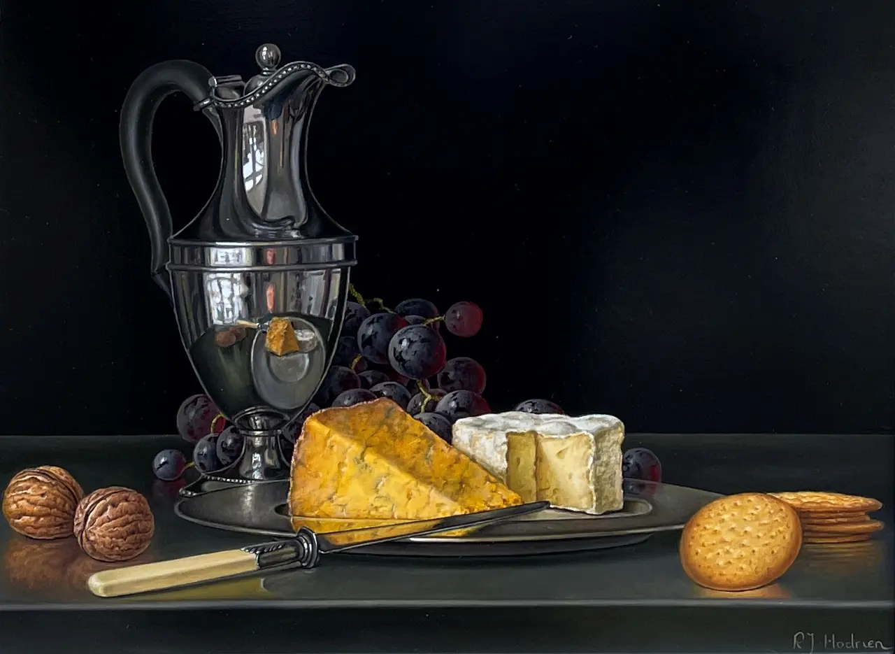 Roy Hodrien - silver flagon with cheese
