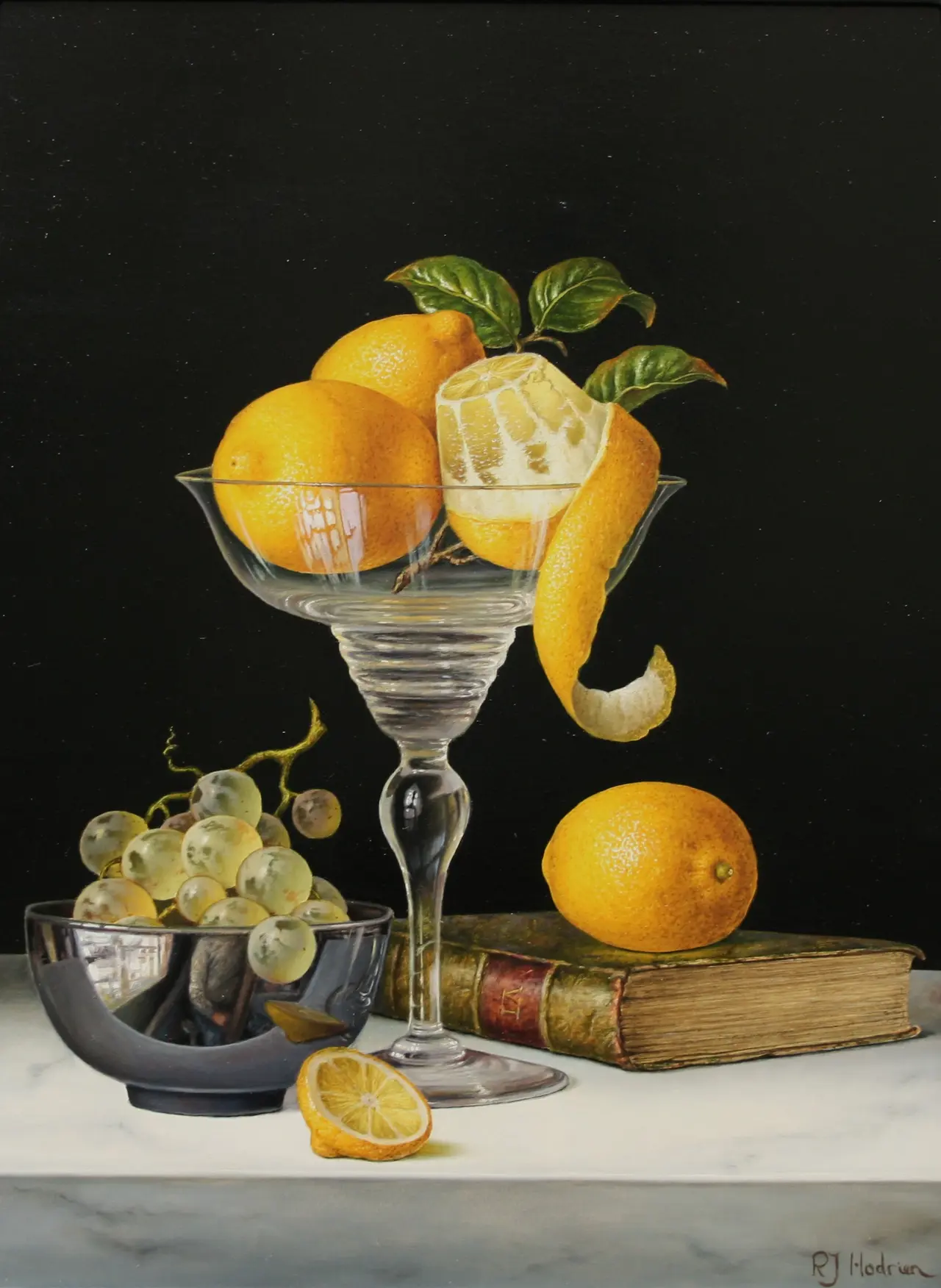 Roy Hodrien - lemons, white grapes and book