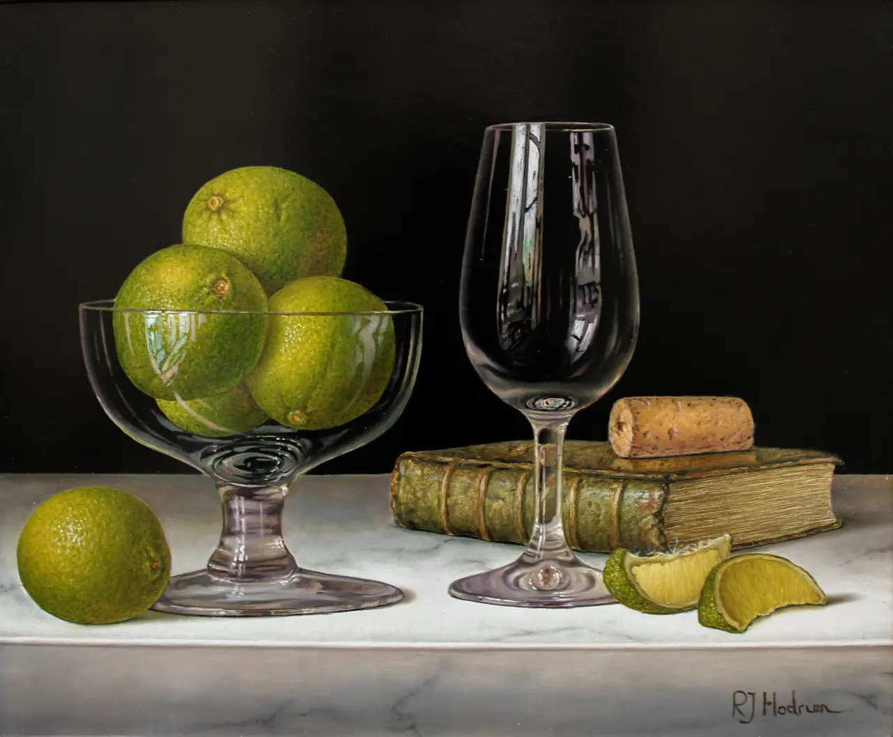 Roy Hodrien - limes with glass and book