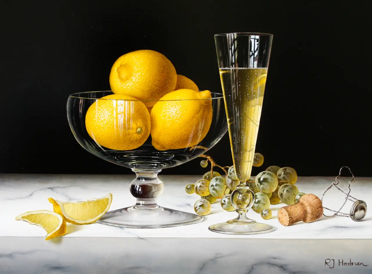Roy Hodrien - champagne with bowl of lemons