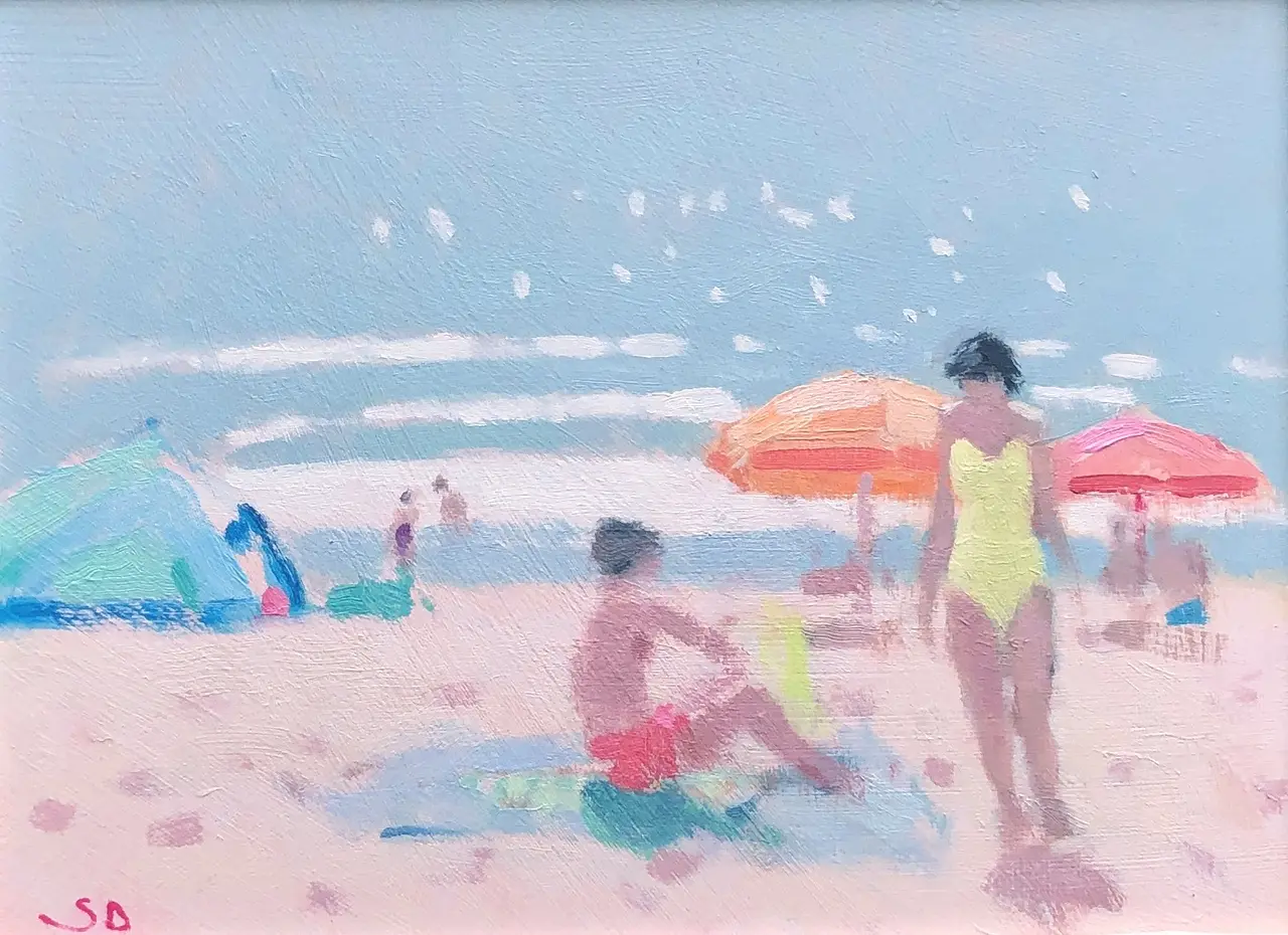 Stephen Brown - waves and bathers, sidmouth