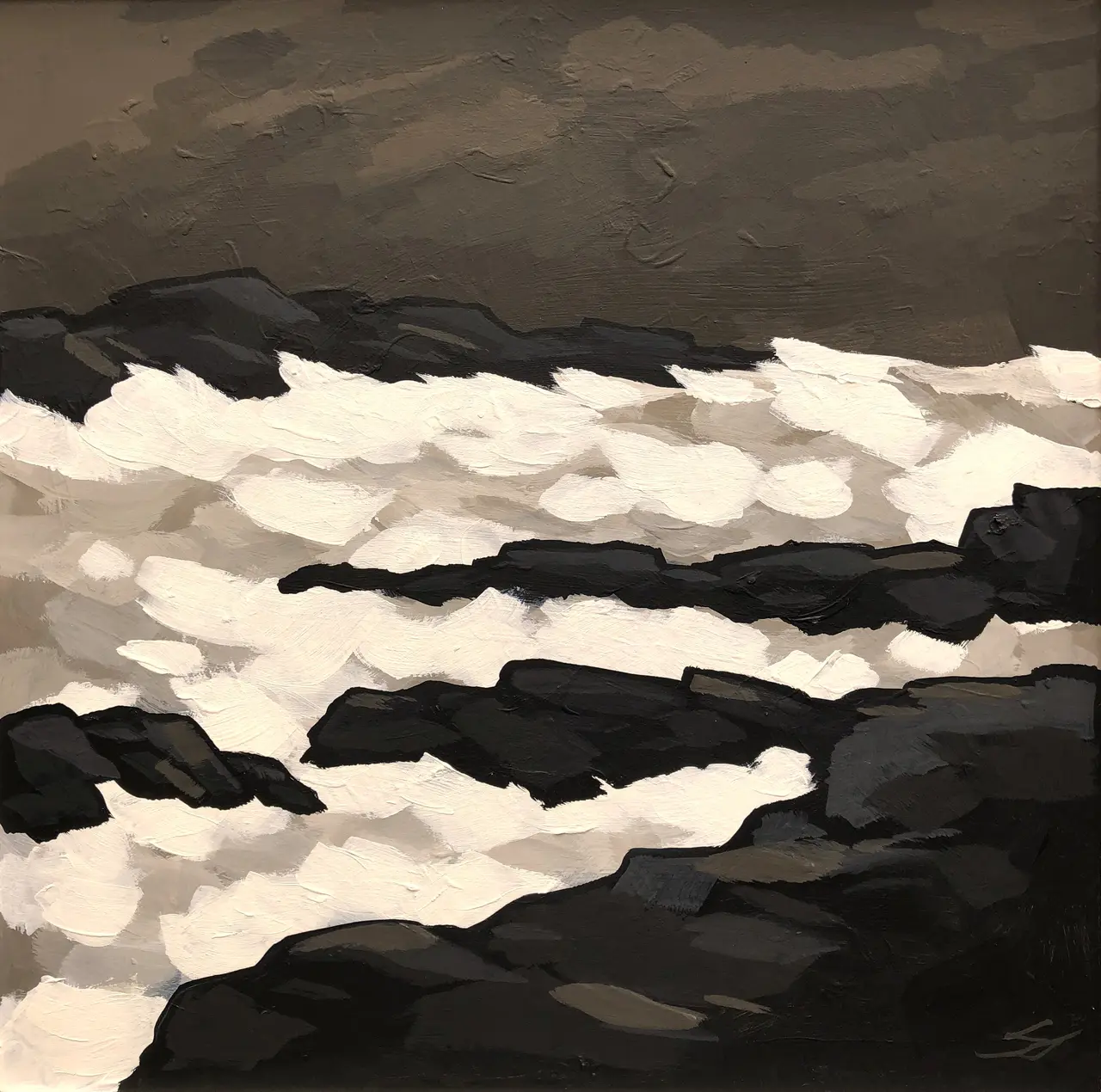 Stephen John Owen - rough sea, trearddyr - tywydd mawr trearddyr