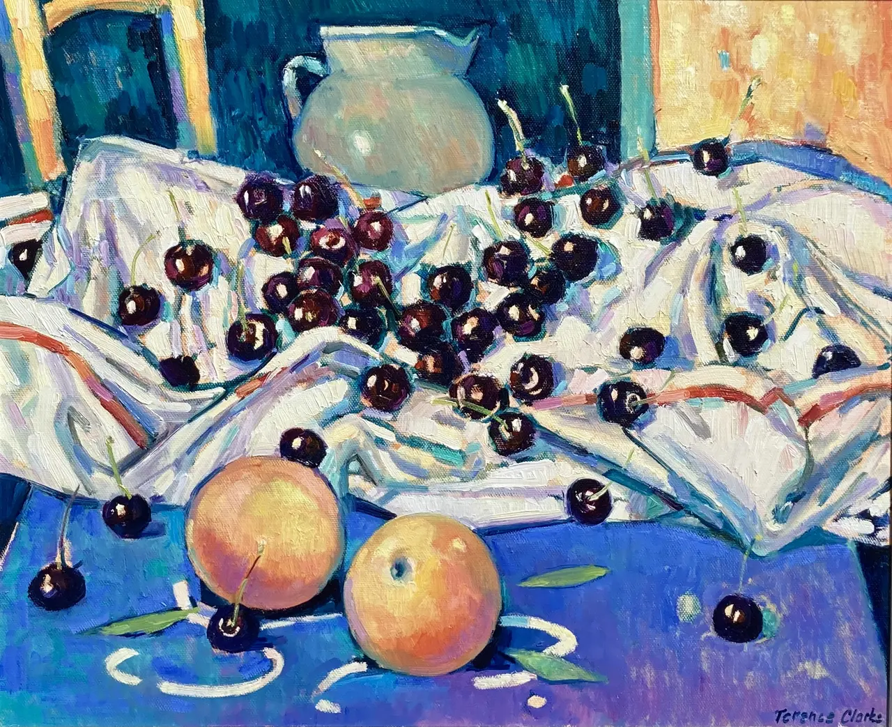 Terence Clarke - still life with cherries and peaches