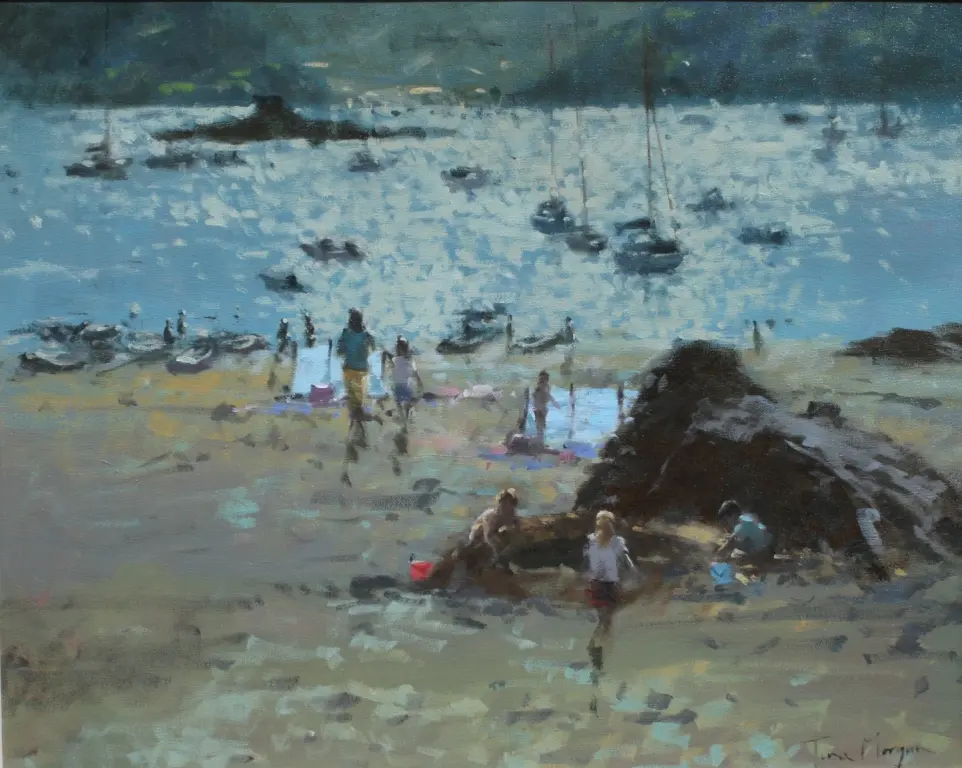 Tina Morgan - playing near a rock, salcombe