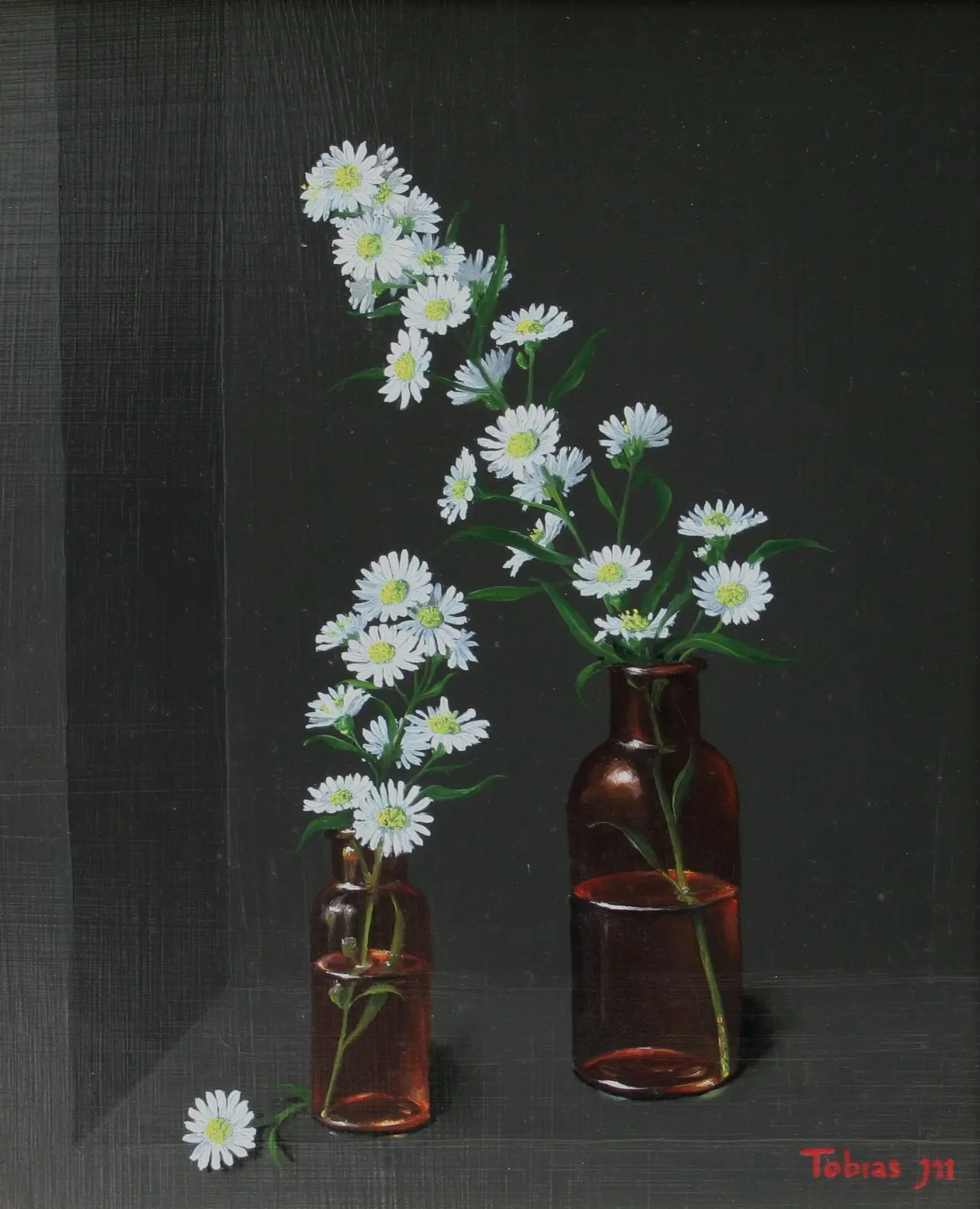 Tobias Harrison - camomile in two glass bottles 