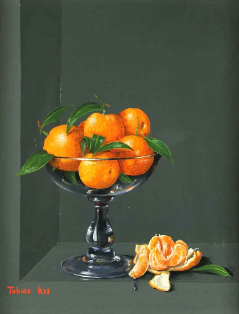 Tobias Harrison - clementines in glass dish