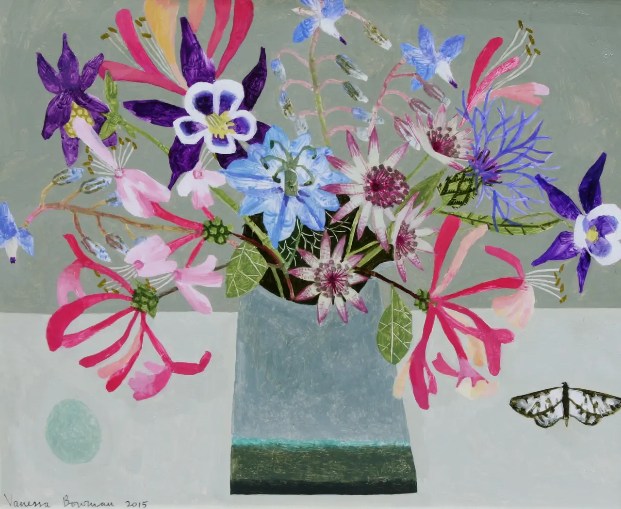 Vanessa Bowman - garden flowers and moth