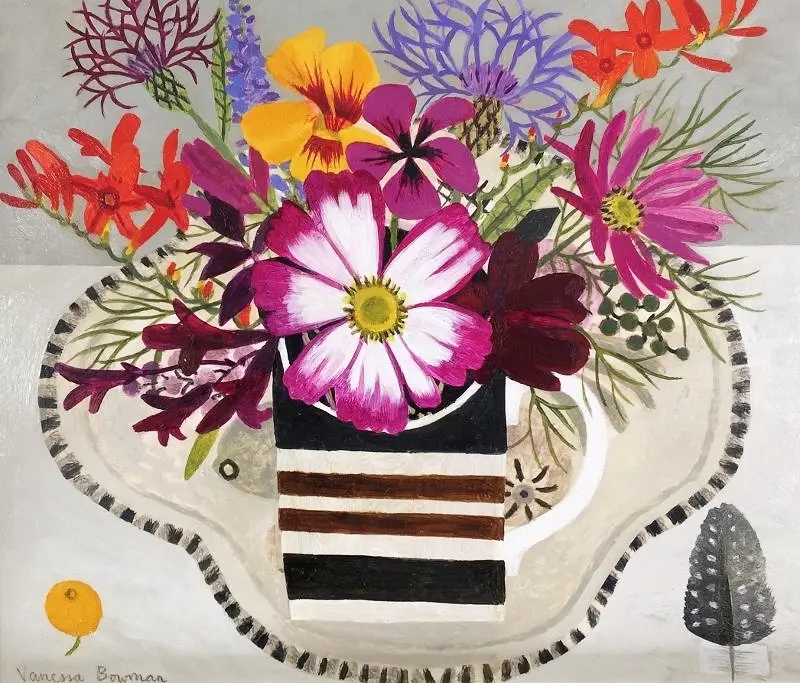 Vanessa Bowman - summer flowers in striped cup 