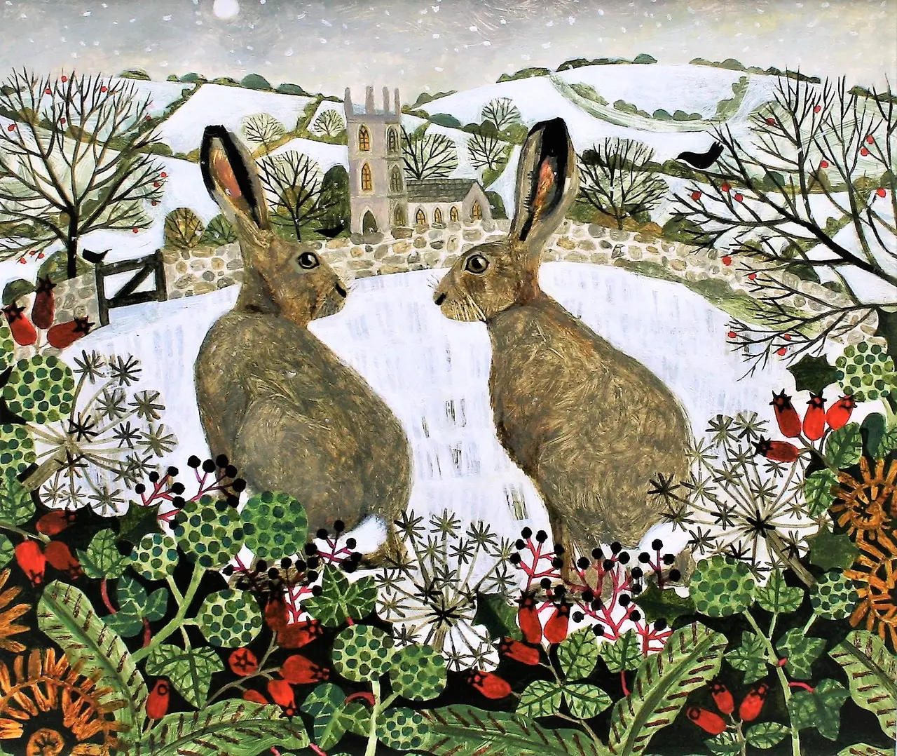 Vanessa Bowman - hares and moonlit snow