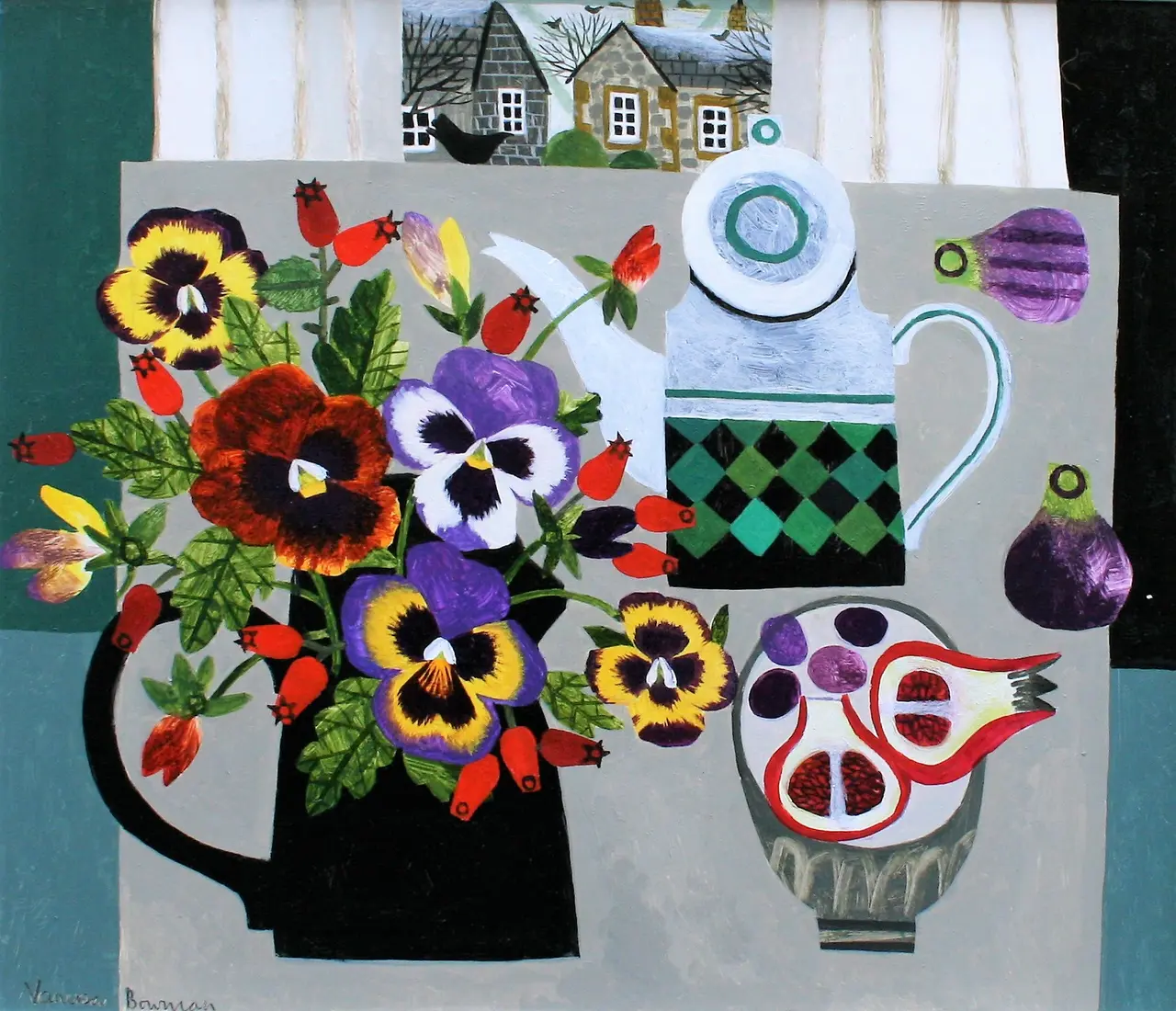 Vanessa Bowman - pansies, rosehips and pomegranates