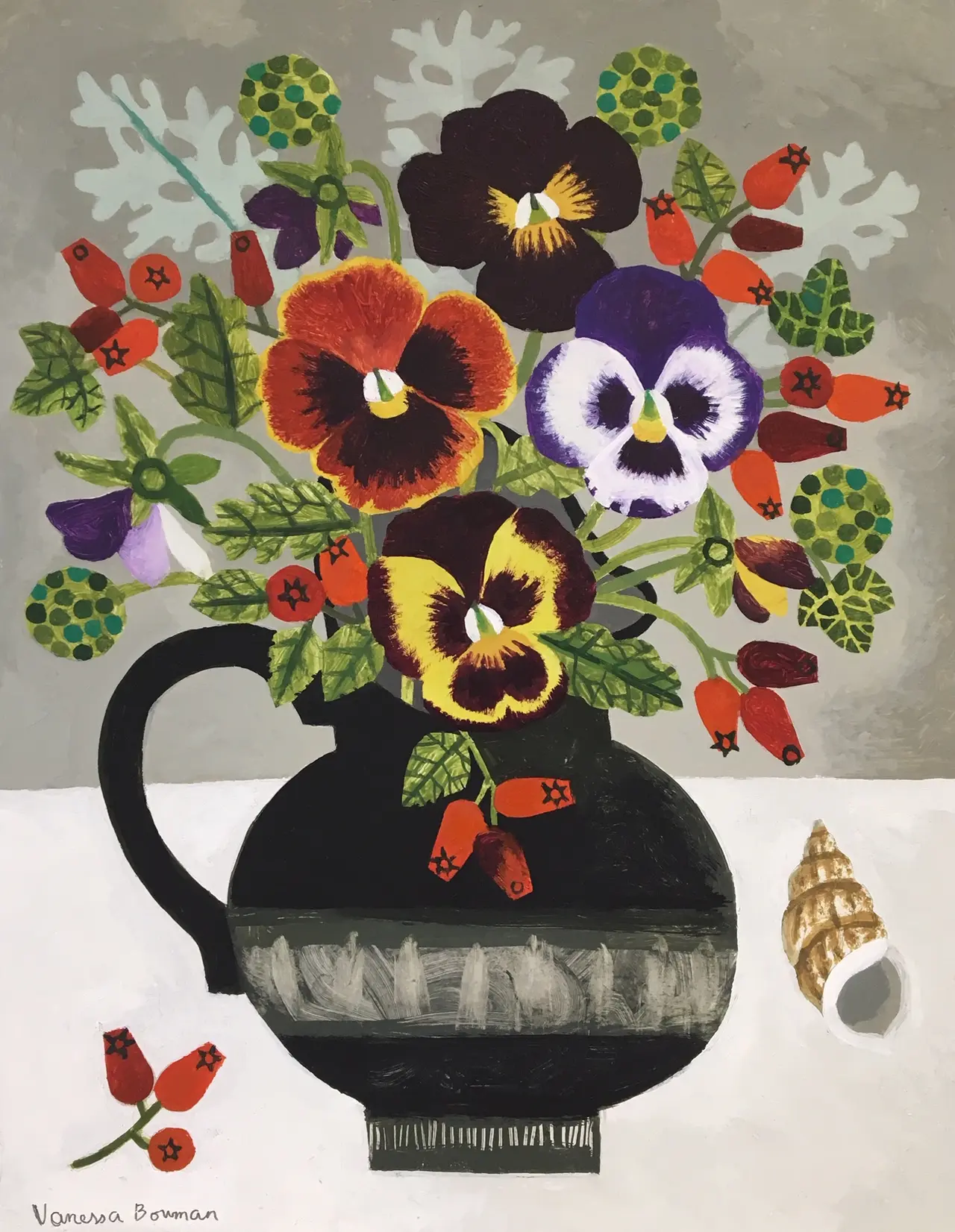 Vanessa Bowman - pansies and rosehips