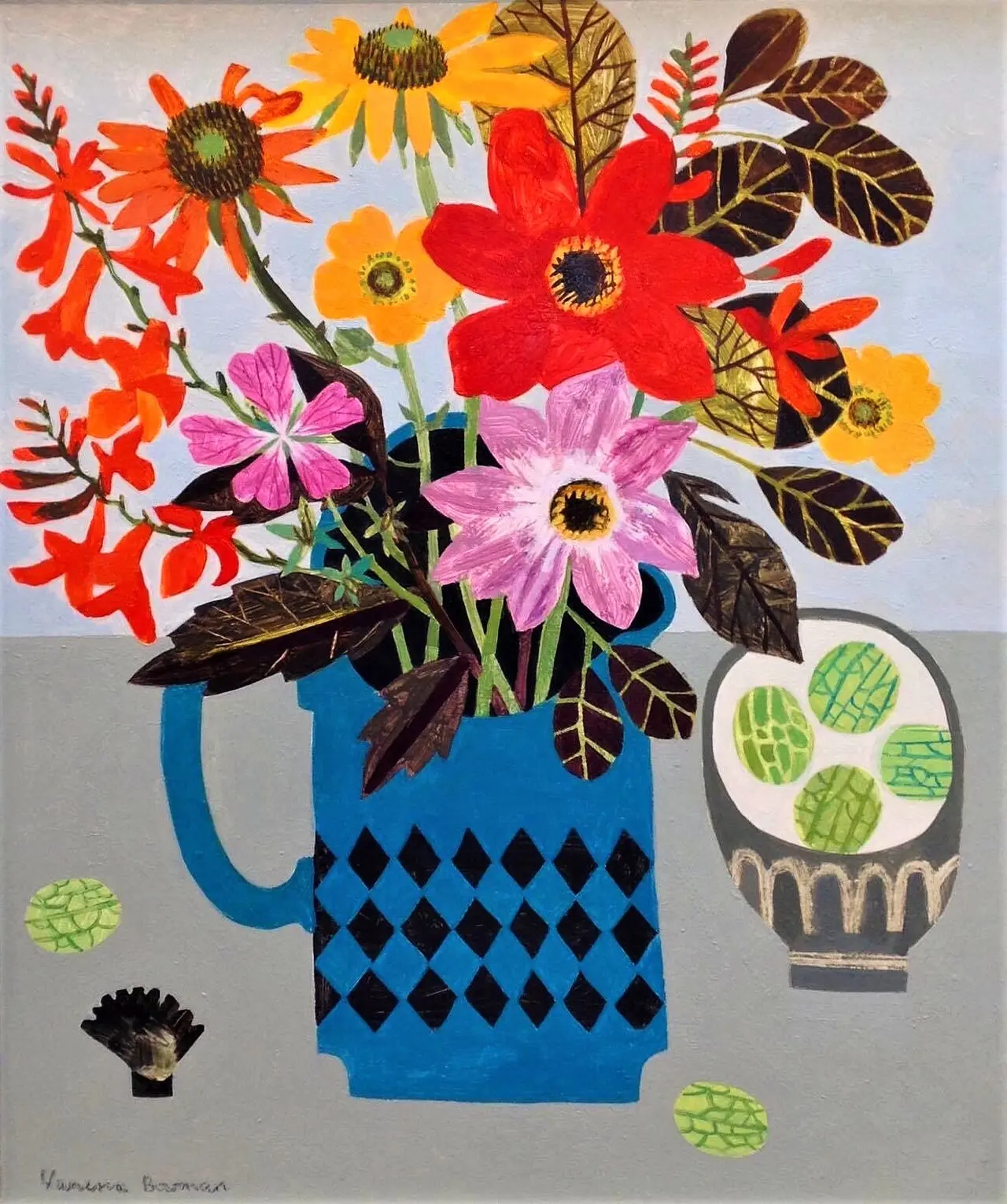 Vanessa Bowman - garden flowers in turquoise jug 