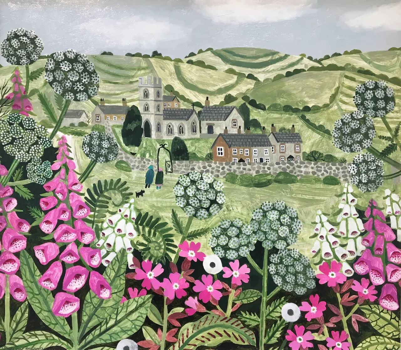 Vanessa Bowman - church and summer hedgerow 