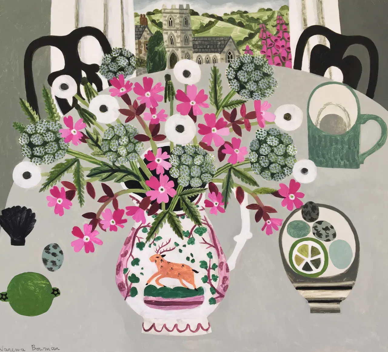 Vanessa Bowman - hedgerow flowers in lustreware jug