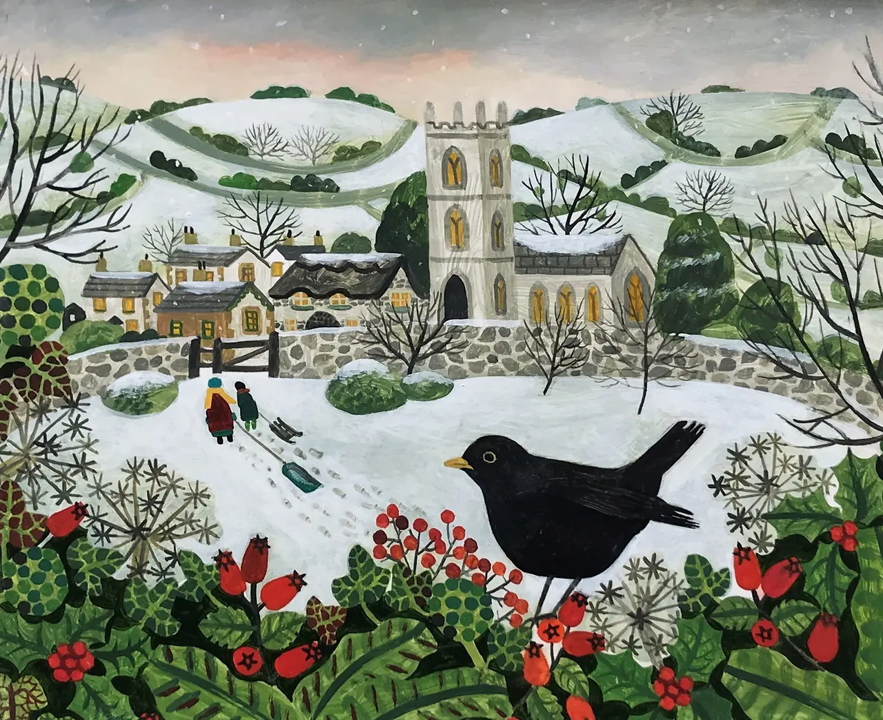 Vanessa Bowman - blackbird and sledgers