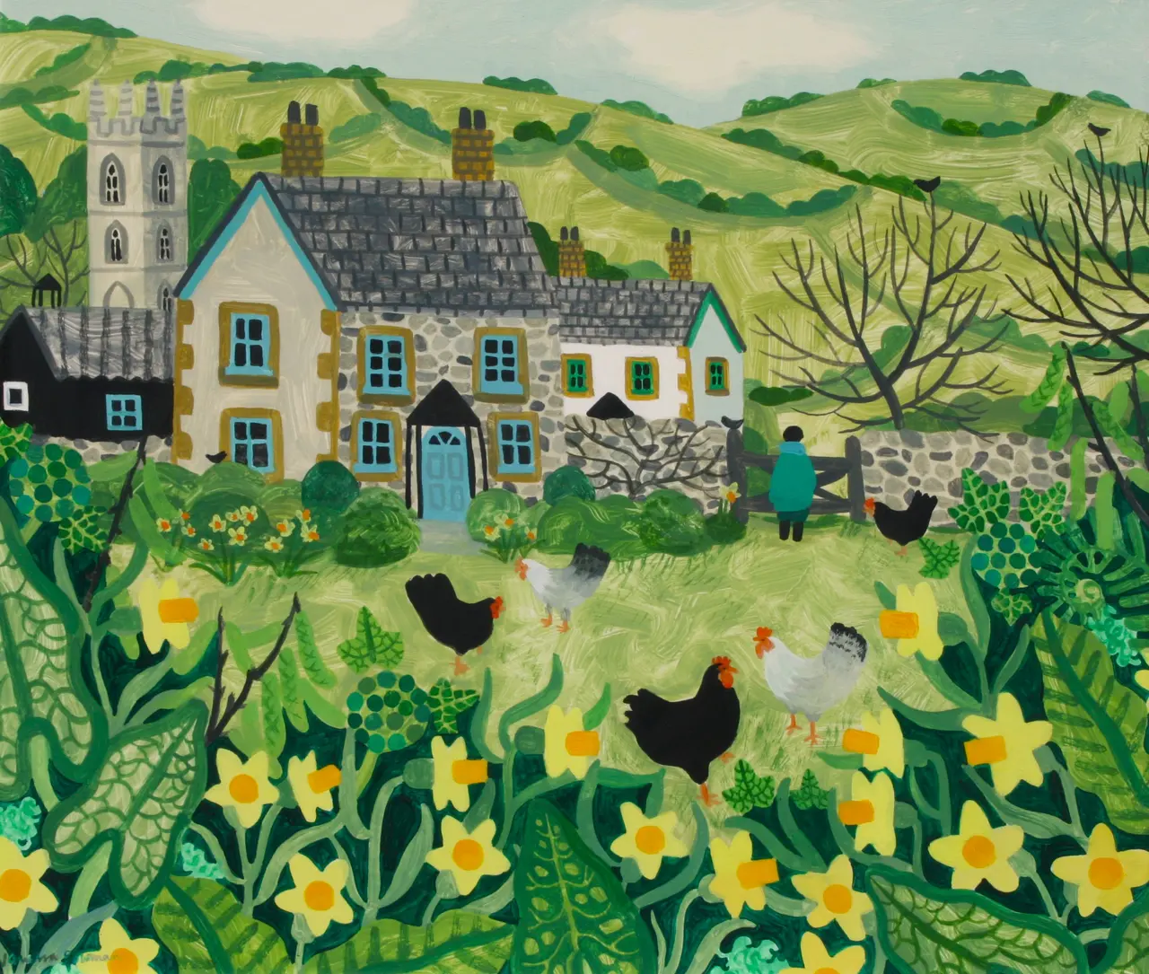 Vanessa Bowman - daffodils and hens