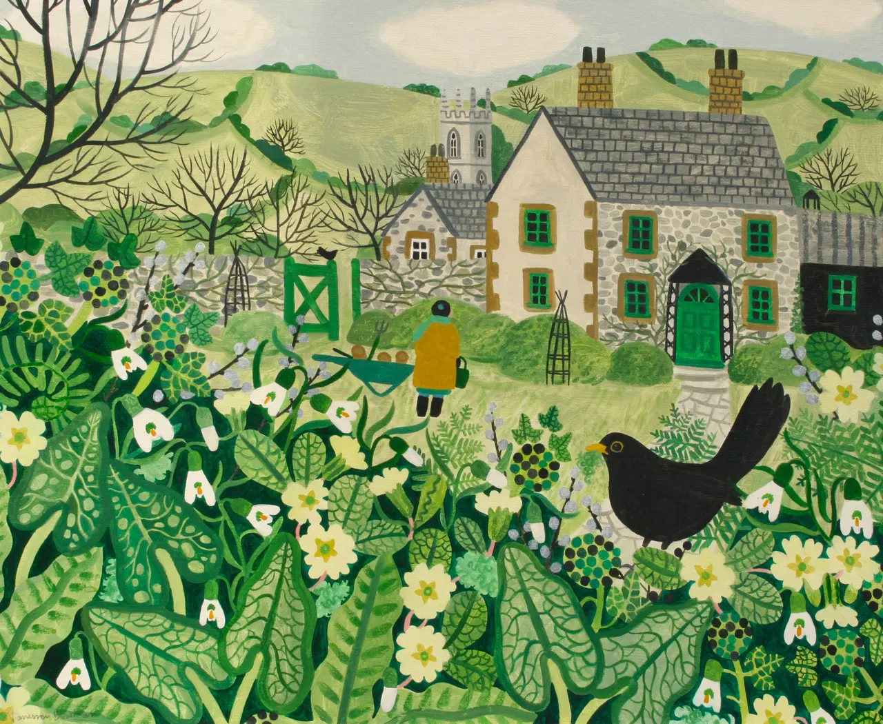 Vanessa Bowman - blackbird and spring garden