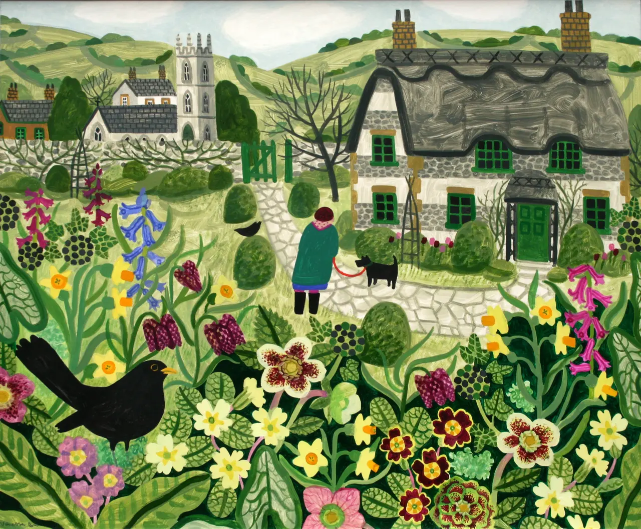 Vanessa Bowman - blackbird and spring flowers
