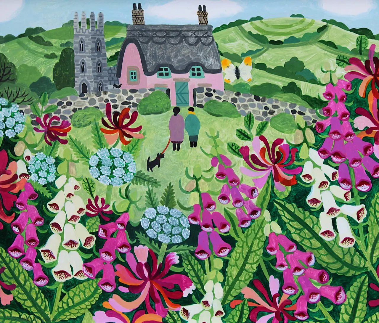 Vanessa Bowman - pink cottage and foxgloves