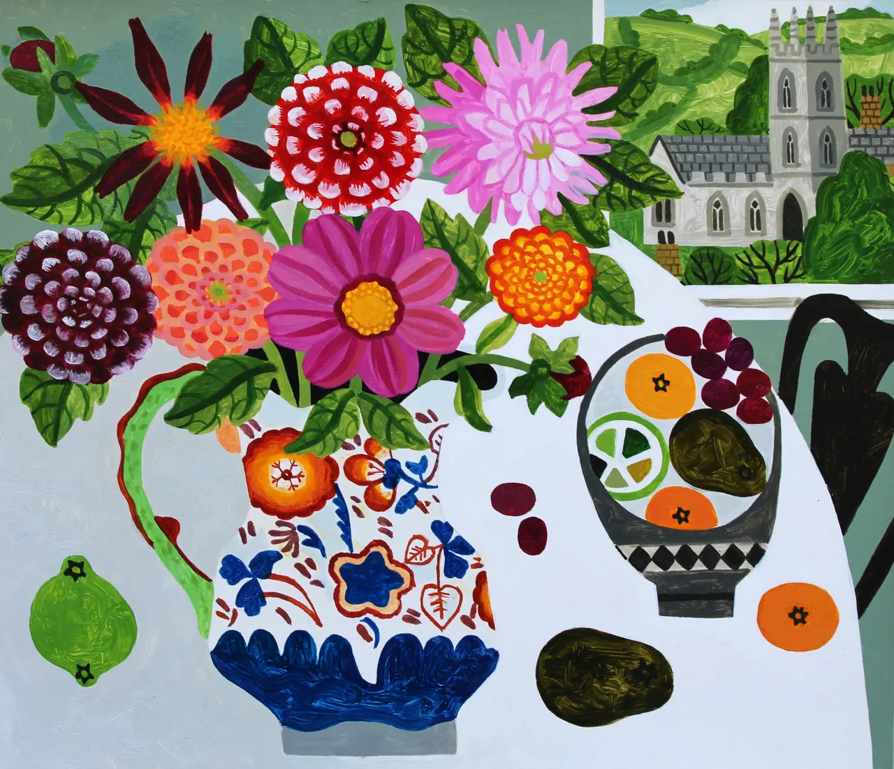 Vanessa Bowman - dahlias in serpent jug