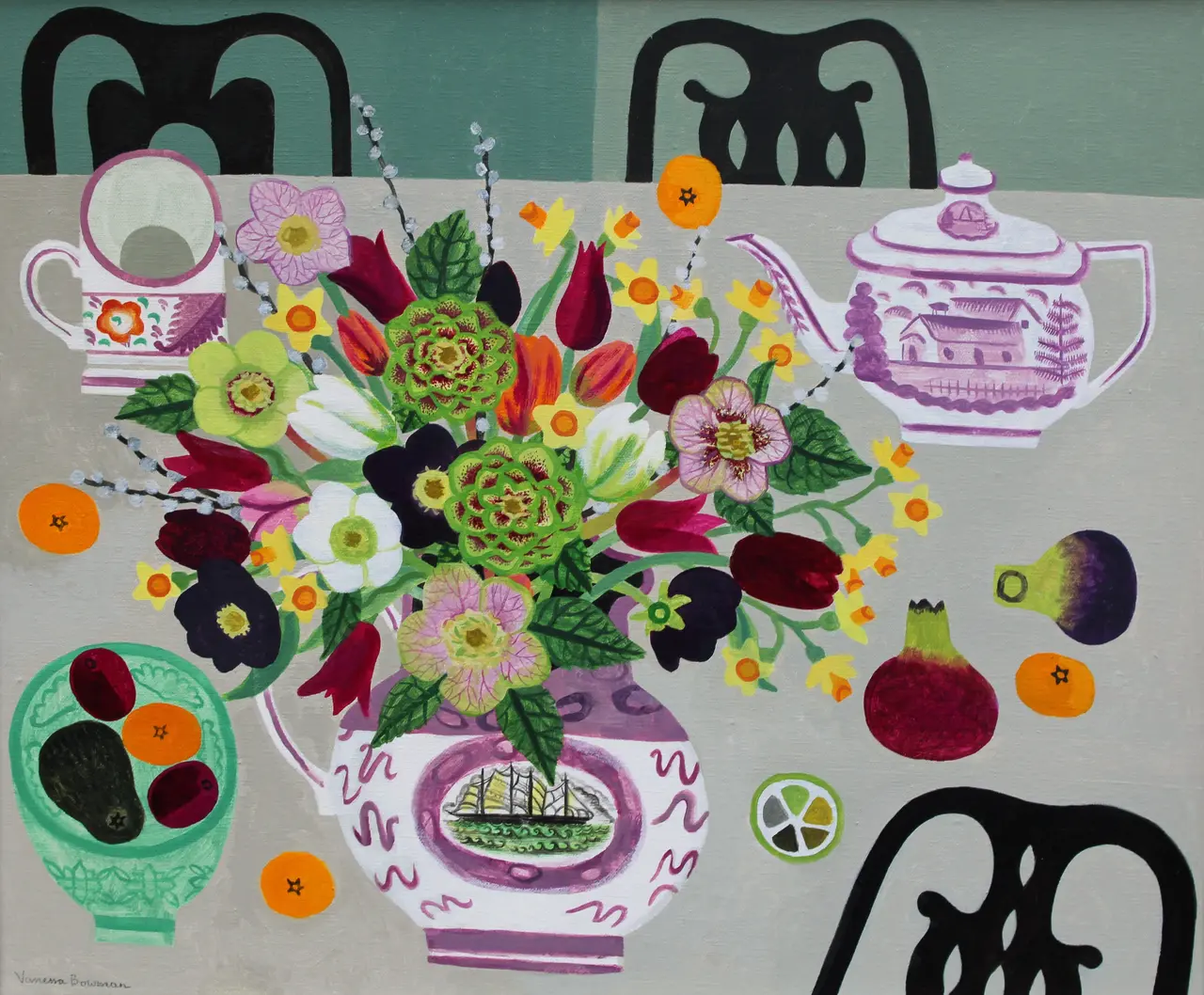 Vanessa Bowman - spring flowers, pomegranate and lustreware