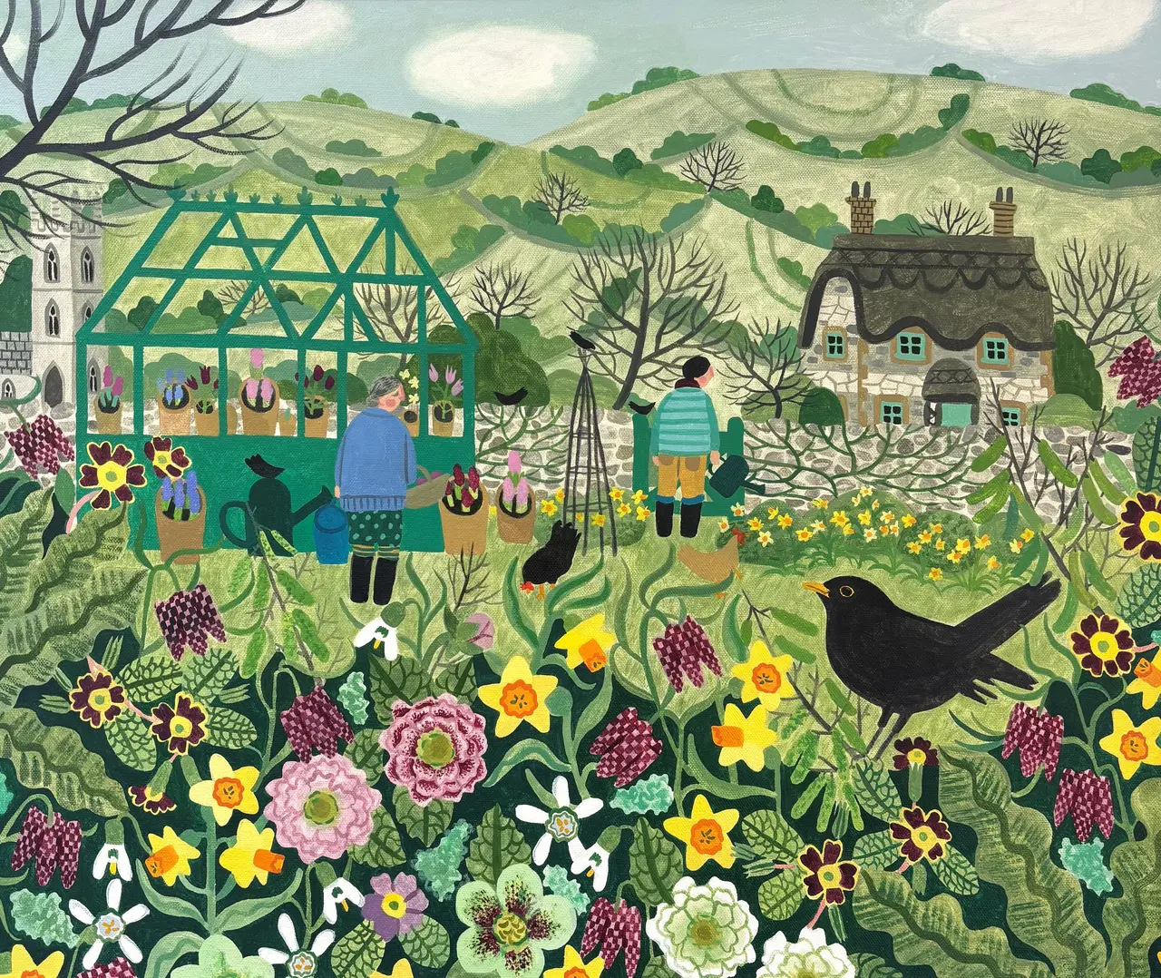 Vanessa Bowman - blackbird and spring gardeners