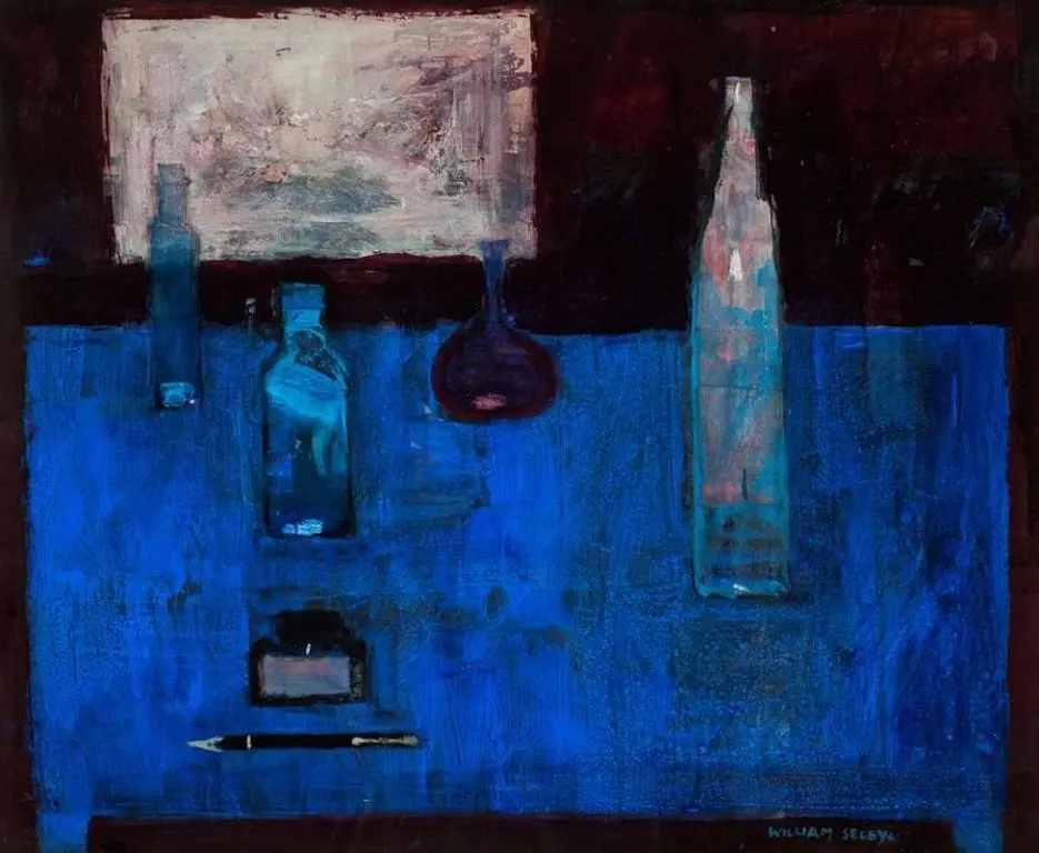 William Selby - bottles on blue