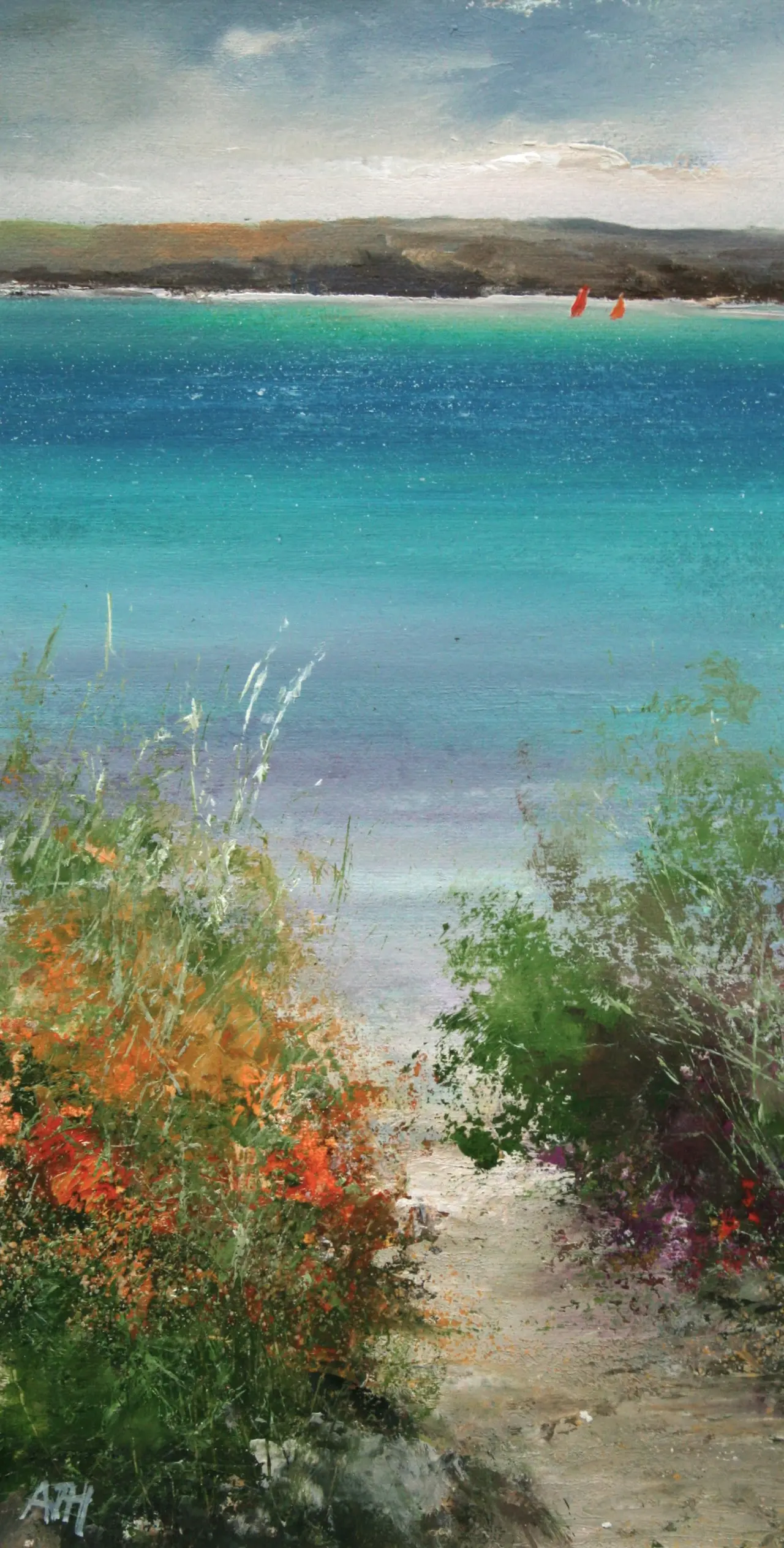 Amanda Hoskin - red sails off bryher, isles of scilly