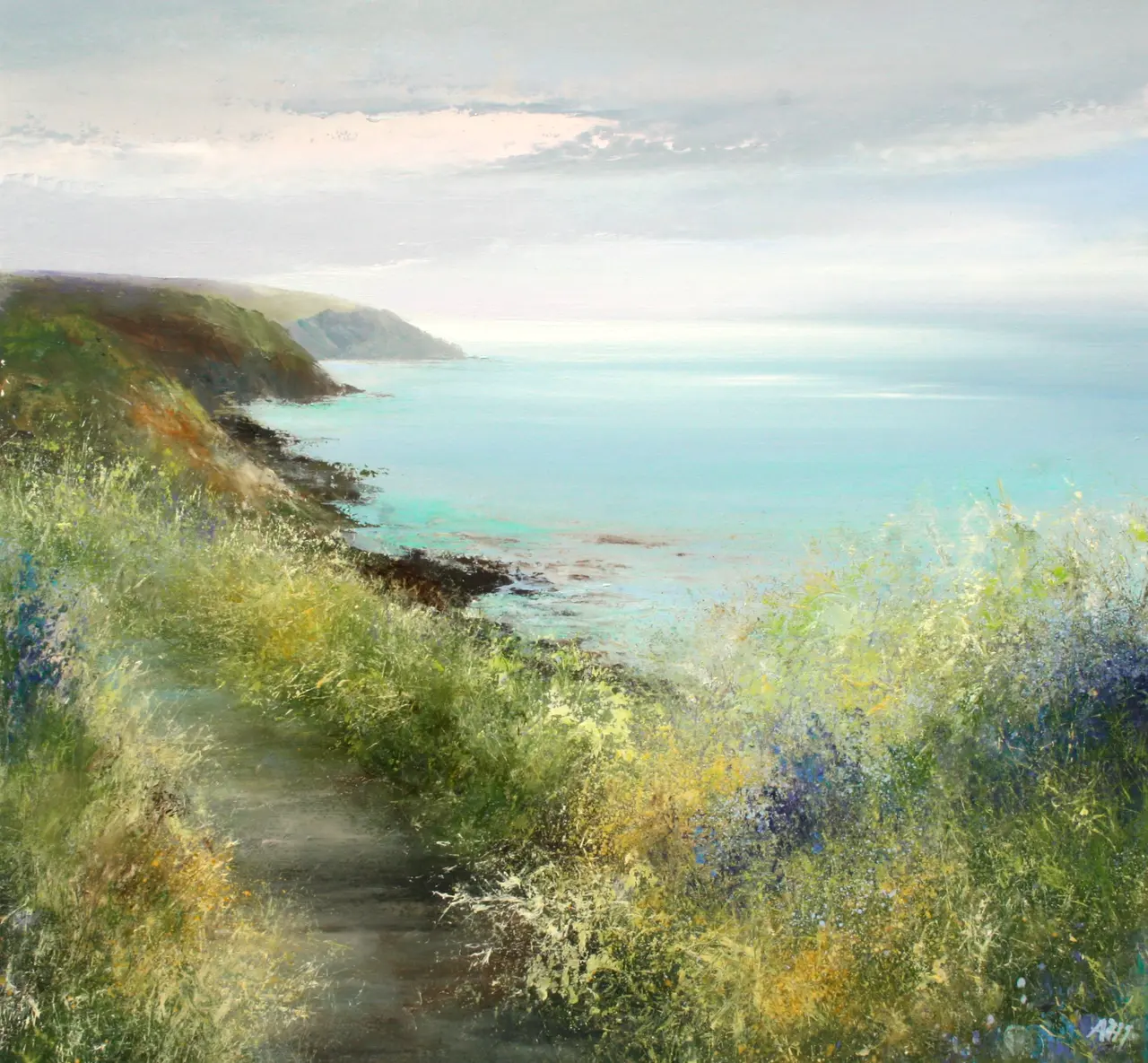 Amanda Hoskin - spring's early evening light, on the path to fowey