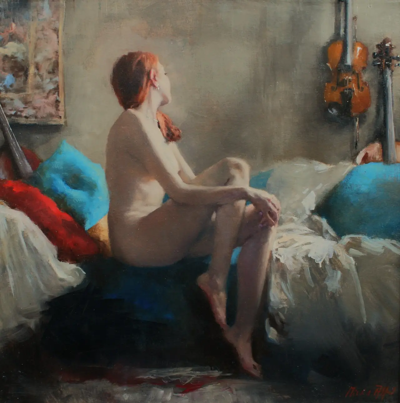Michael Alford - seated nude with stringed instruments and tapestry