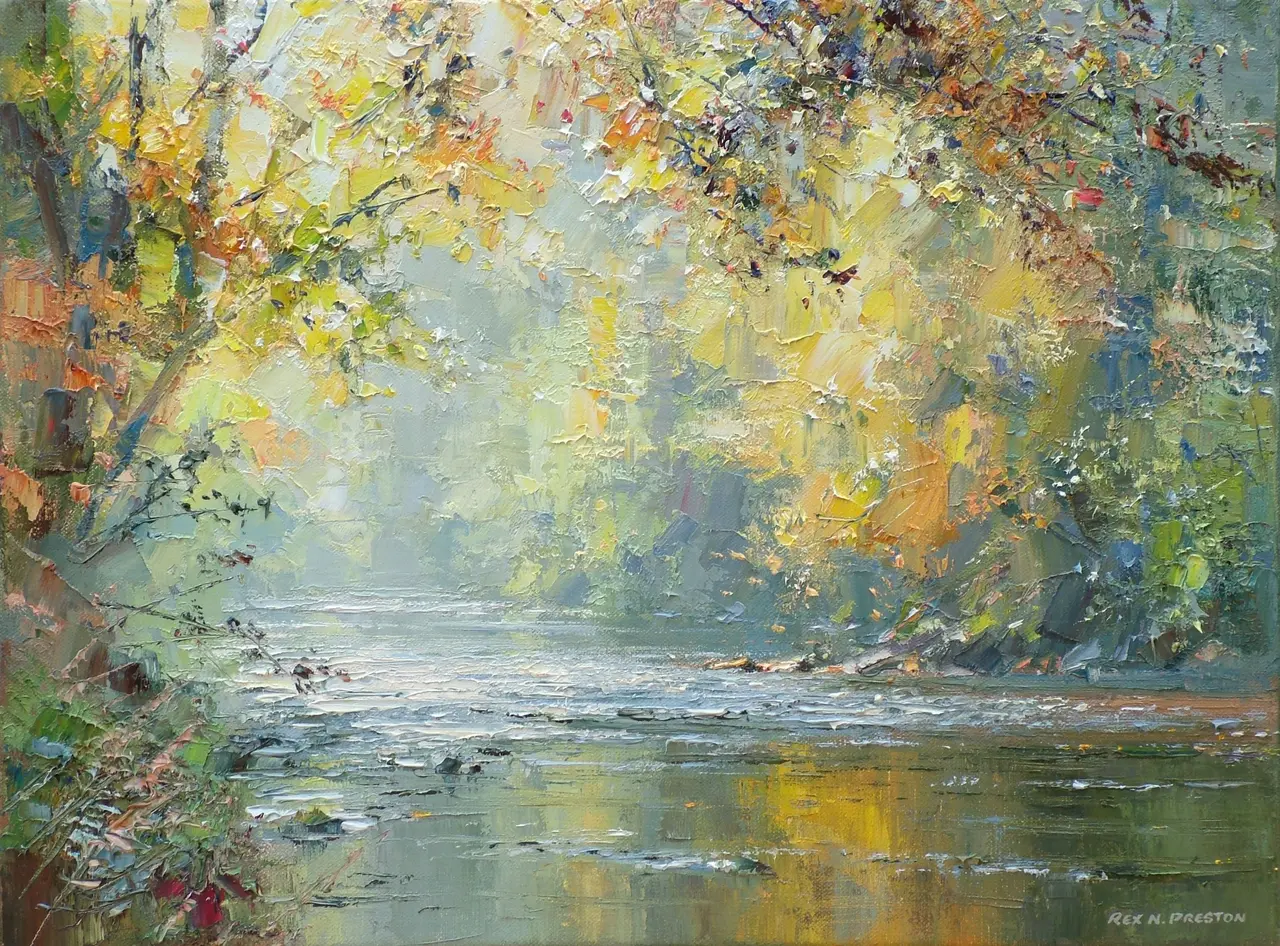 Rex Preston - sunlight through the trees, river derwent