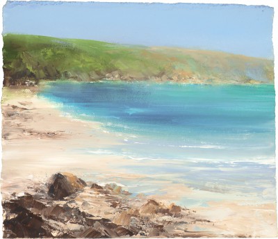 Rock Pooling at Polridmouth Cove, near Fowey painting by artist Amanda HOSKIN Rock Pooling at Polridmouth Cove, near Fowey painting by artist Amanda HOSKIN