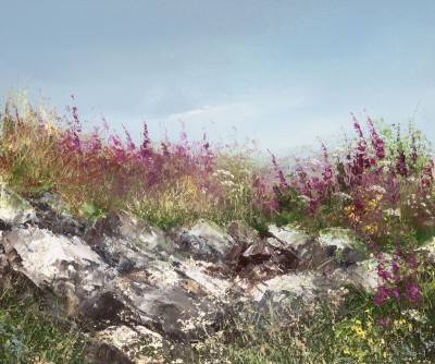 Summer Foxgloves on St Martins, Scillies painting by artist Amanda HOSKIN Summer Foxgloves on St Martins, Scillies painting by artist Amanda HOSKIN