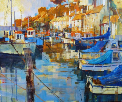 British Artist Chris FORSEY - Harbour Blues and Golds