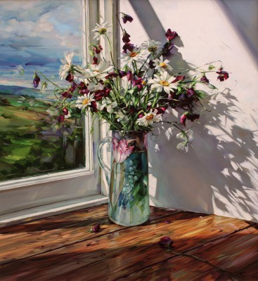 'Sweet Peas and Shadows' painting
