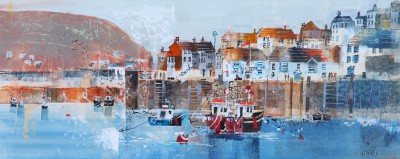 Stroll around the Harbour, Polperro painting by artist Nagib KARSAN Stroll around the Harbour, Polperro painting by artist Nagib KARSAN