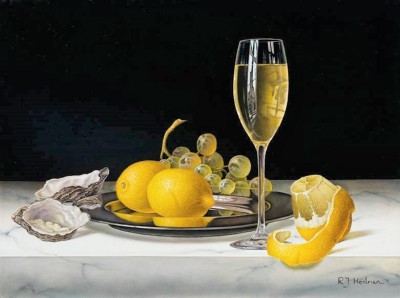 Limited Edition Prints Artist Roy Hodrien - White Wine with Lemons and Oysters