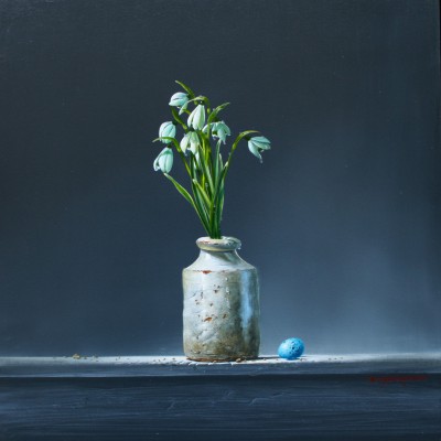 British Artist Bryan HANLON - Snowdrops and Thrushes Egg